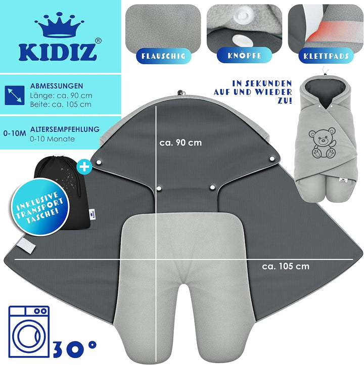 KIDIZ® Baby Einschlagdecke Babyschale Winter Herbst Babydecke mit Tasche Universal Fusssack kompatib