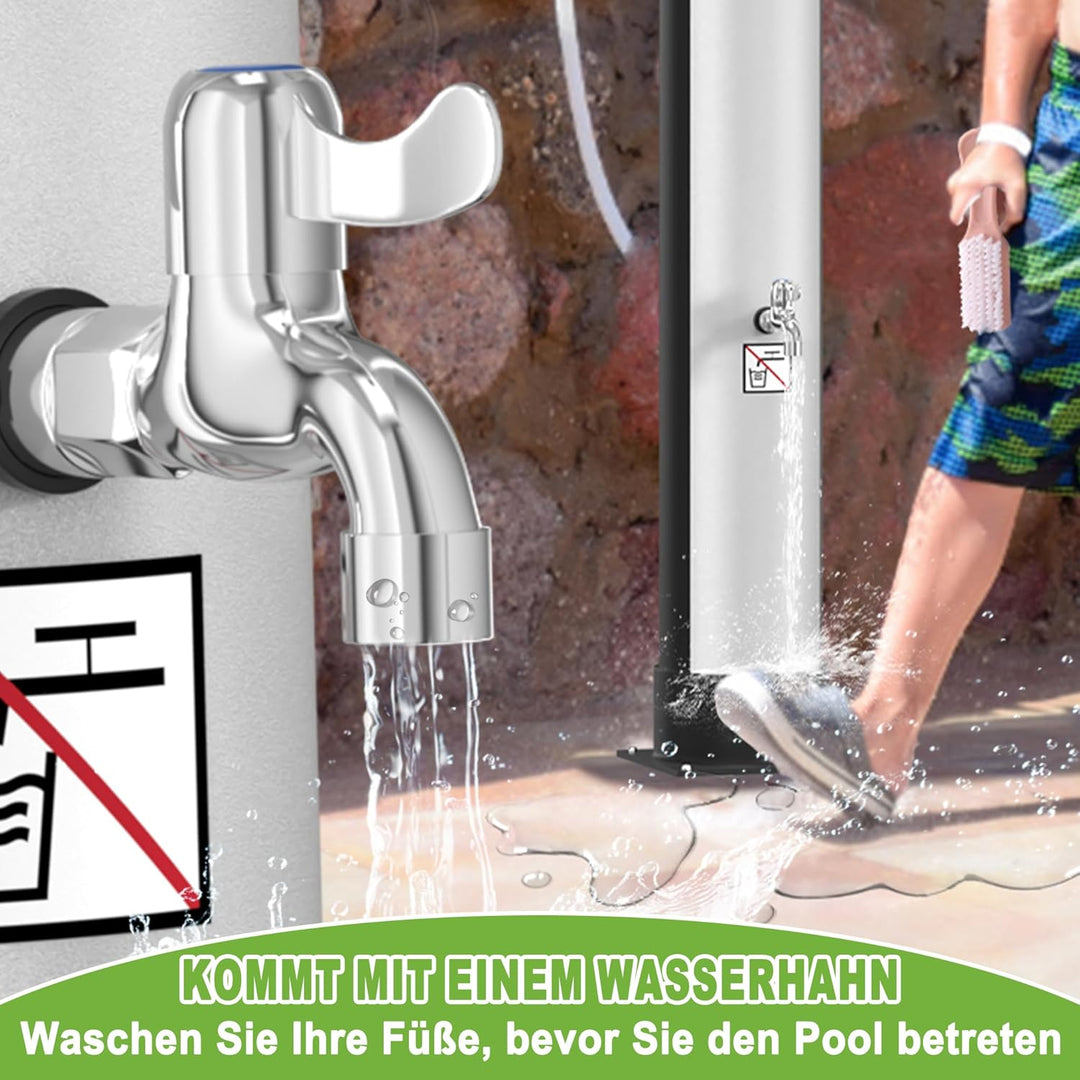 UISEBRT Solardusche 40 Liter, Solar Gartendusche 216 cm Hoch, Regenduschkopf Schwenkbar, max. 60°C,