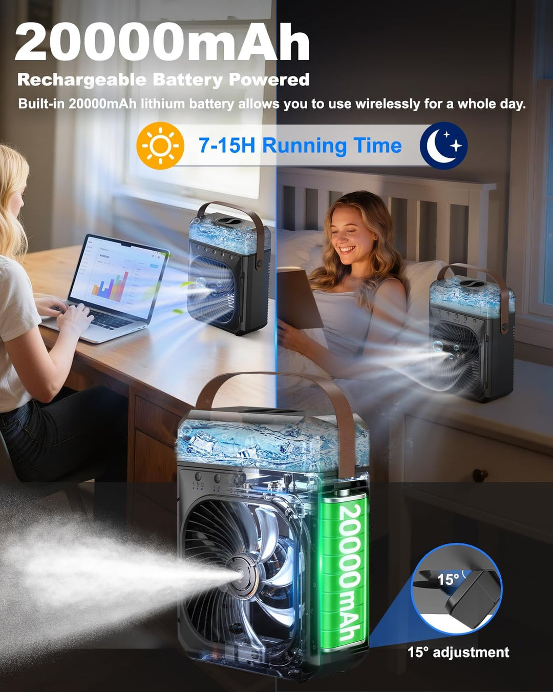 Desktop Nebelventilator,20000mAh,Akku Ventilator,1200mL Wassertank