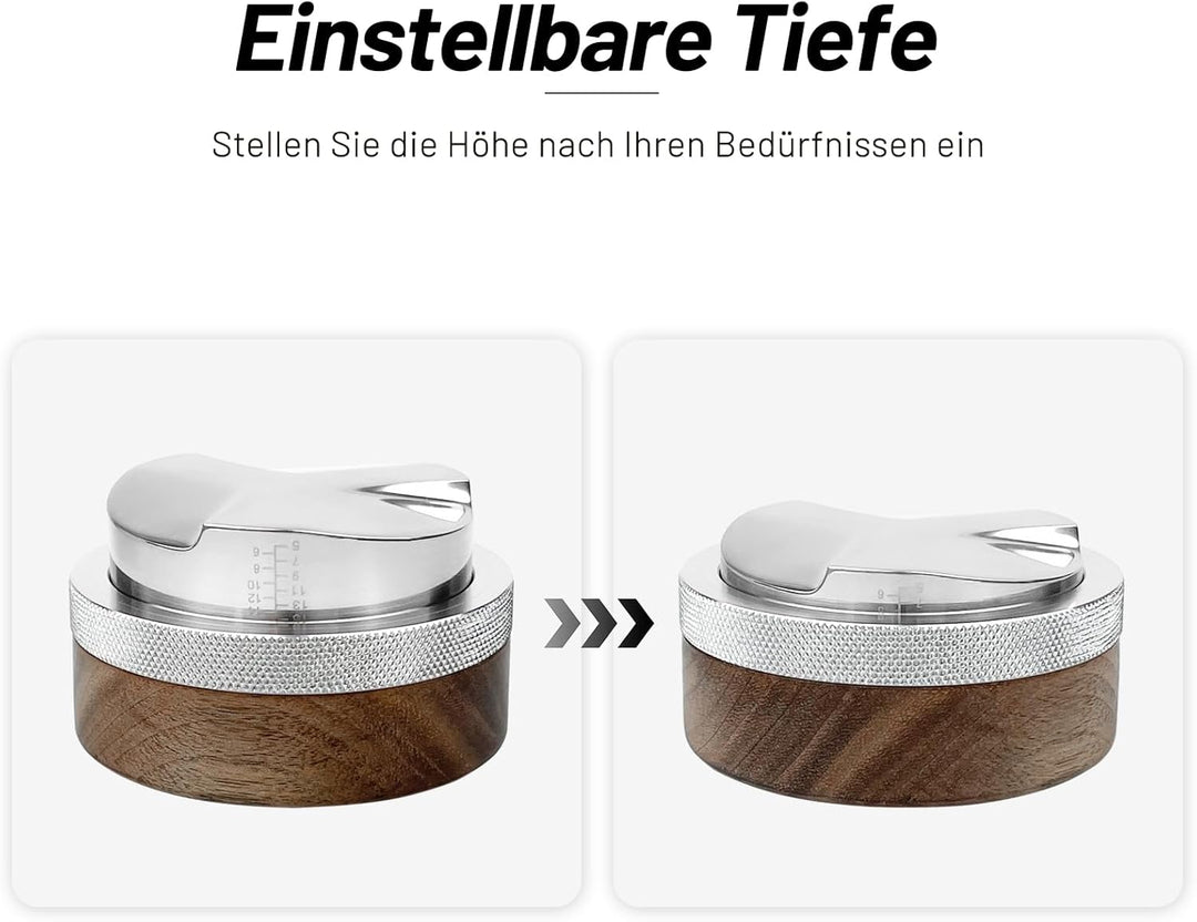 NOTSEK Espresso Distributor 51mm, Walnuss Höhenverstellbar Coffee Distributor für Kaffee Siebträger,