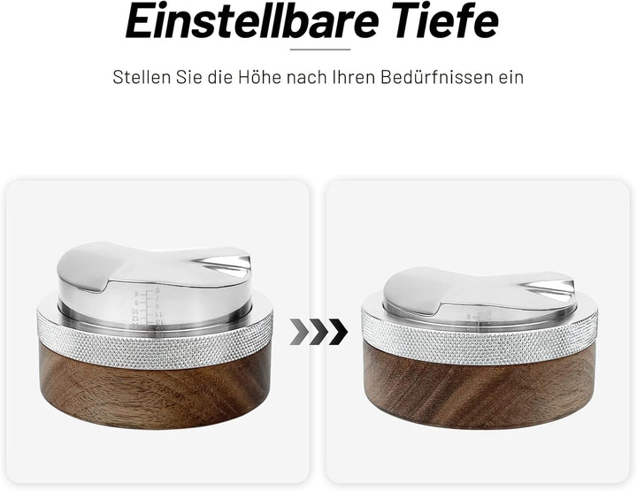 NOTSEK Espresso Distributor 51mm, Walnuss Höhenverstellbar Coffee Distributor für Kaffee Siebträger,