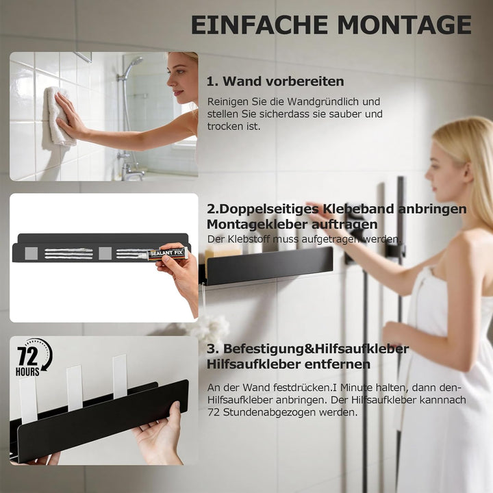 REKITA Duschablage ohne Bohren,Badezimmer Organizer 40 cm,Duschablage Edelstahl,Shampoo Halterung fü