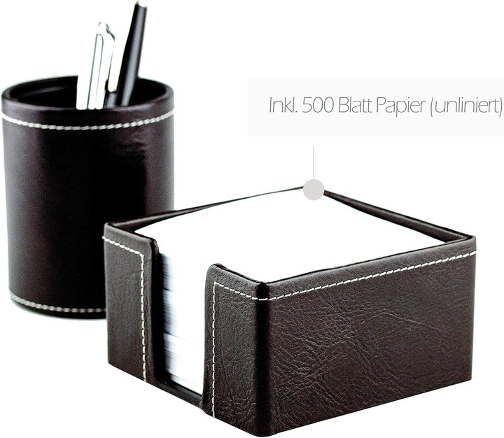 DELMON VARONE - Zettelkasten Premium Leder Anilin braun, Zettelbox inkl. 500 Blatt Papier, Notizklot