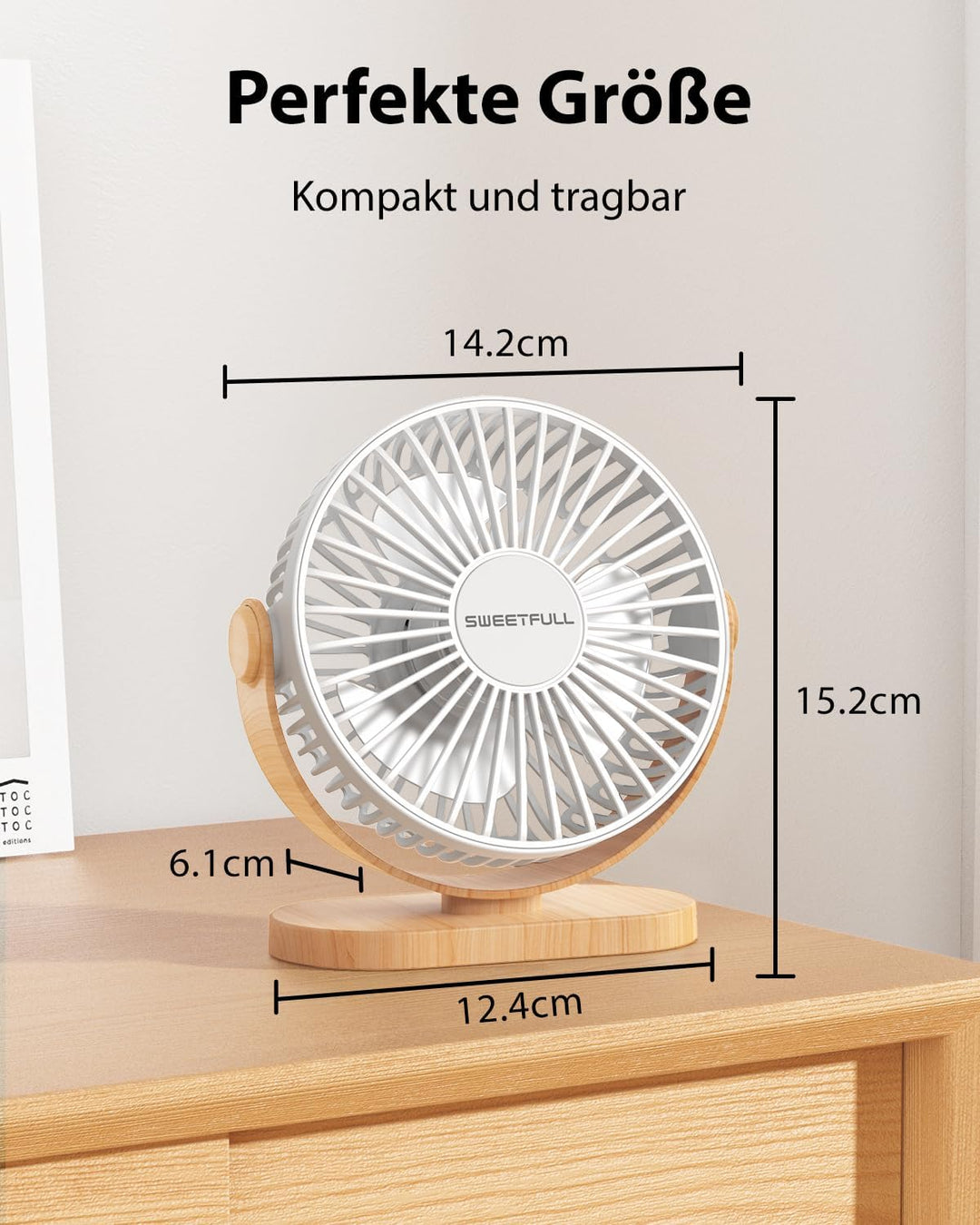 SWEETFULL USB Ventilator, Mini Ventilator Klein Tischventilator Leise, 3 Geschwindigkeiten Desk Fan,