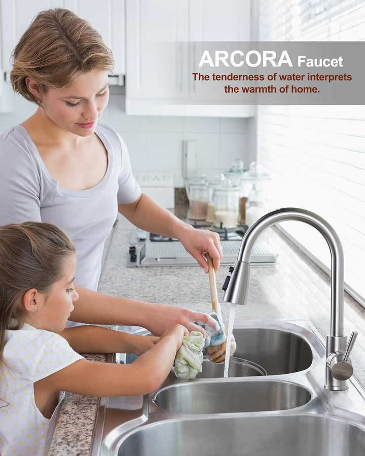 ARCORA Küchenarmatur ausziehbar, Hochdruck Wasserhahn Küche aus Edelstahl 360° schwenkbar Armatur Kü