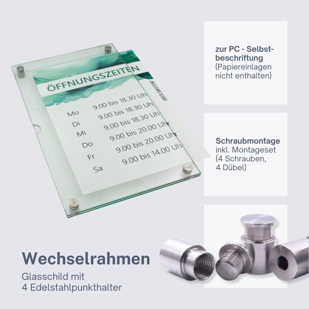 Wechselrahmen, schnelles austauschen von Informationen in DIN A3 Hochformat, Rahmenloses Sicherheits