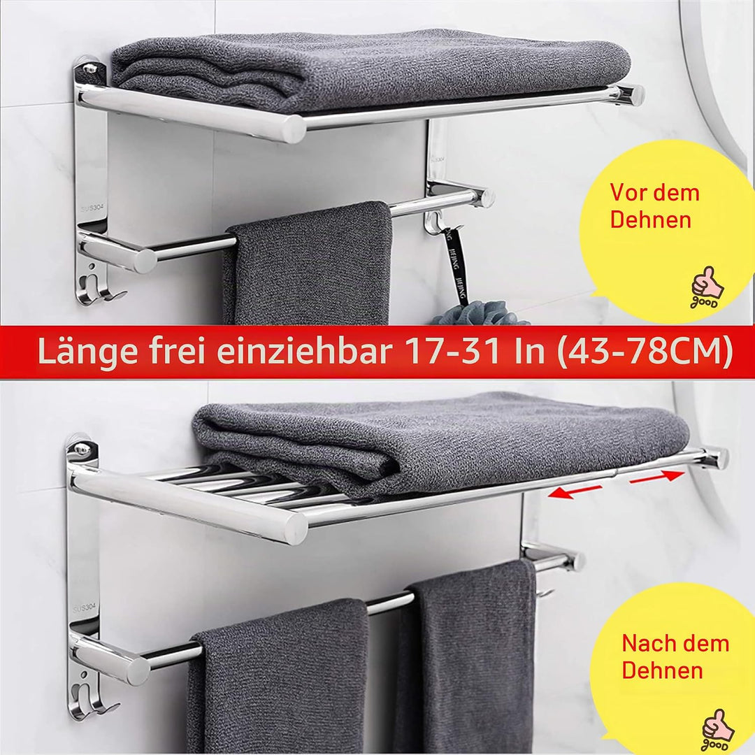 Handtuchhalter Ausziehbar 43-78CM Edelstahl Ohne Bohren Handtuchstange Wand Wandregal Geeignet für B
