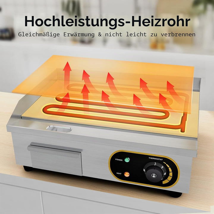 Grillplatte Elektrisch, 54cm Profi Gastro Elektrogrill Elektrische Grillplatte Elektro Tischgrill Ga