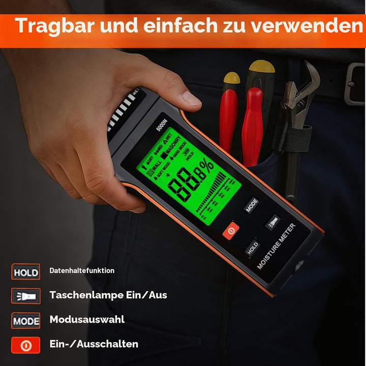 Holzfeuchtemessgerät 4-in-1, 5000N Digitales induktives feuchtigkeitsmesser wand für Wände, Mauerwer