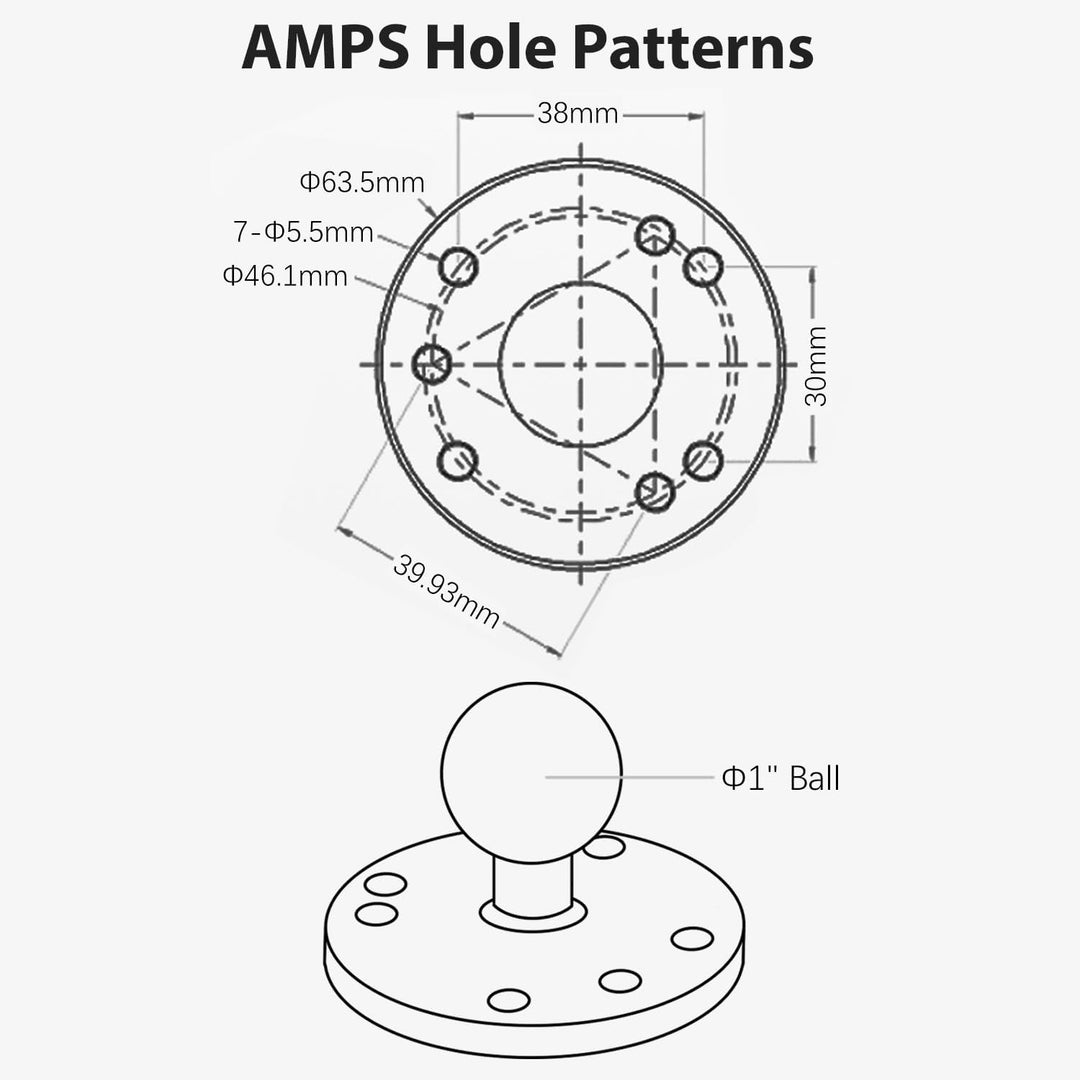1 Zoll/B-Grösse / 25mm Kugelhalterung aus Aluminiumgusslegierung, AMPS-Loch-Rundplattenbasis, Kompat