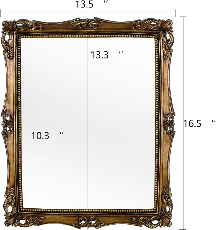 OIGUMR Quadratischer Wandspiegel Vintage Spiegel Gold Spiegel (Vintage Gold, 41,9 x 34,3 cm) 16.5 x