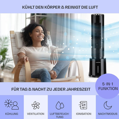 Klarstein Mobiler Luftkühler, 5-in-1 Klimagerät mit Nachtmodus, Leiser Ventilator & Luftkühler, Luft