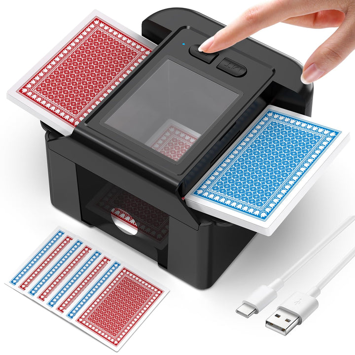 ShinePick Kartenmischmaschine Elektrische für 1-2 Decks, 2000mAh Karten Mischmaschine Automatischer