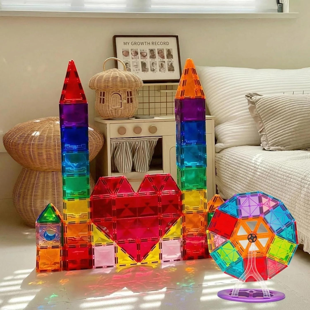 100 Magnetische Bausteine mit 1 Auto, STEM-Bauspielzeug, Kinderspiel Zusammenbauen, Lernspielzeug ge