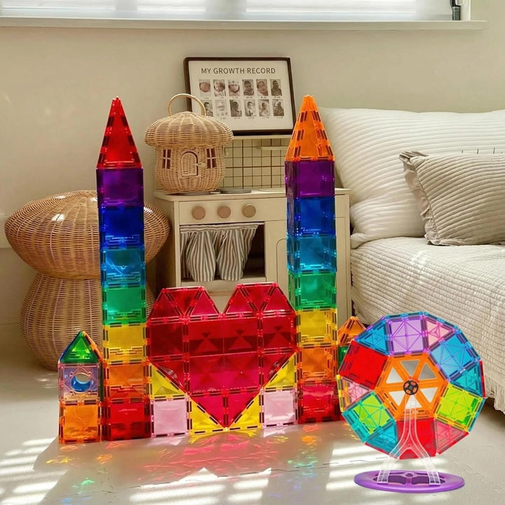 100 Magnetische Bausteine mit 1 Auto, STEM-Bauspielzeug, Kinderspiel Zusammenbauen, Lernspielzeug ge