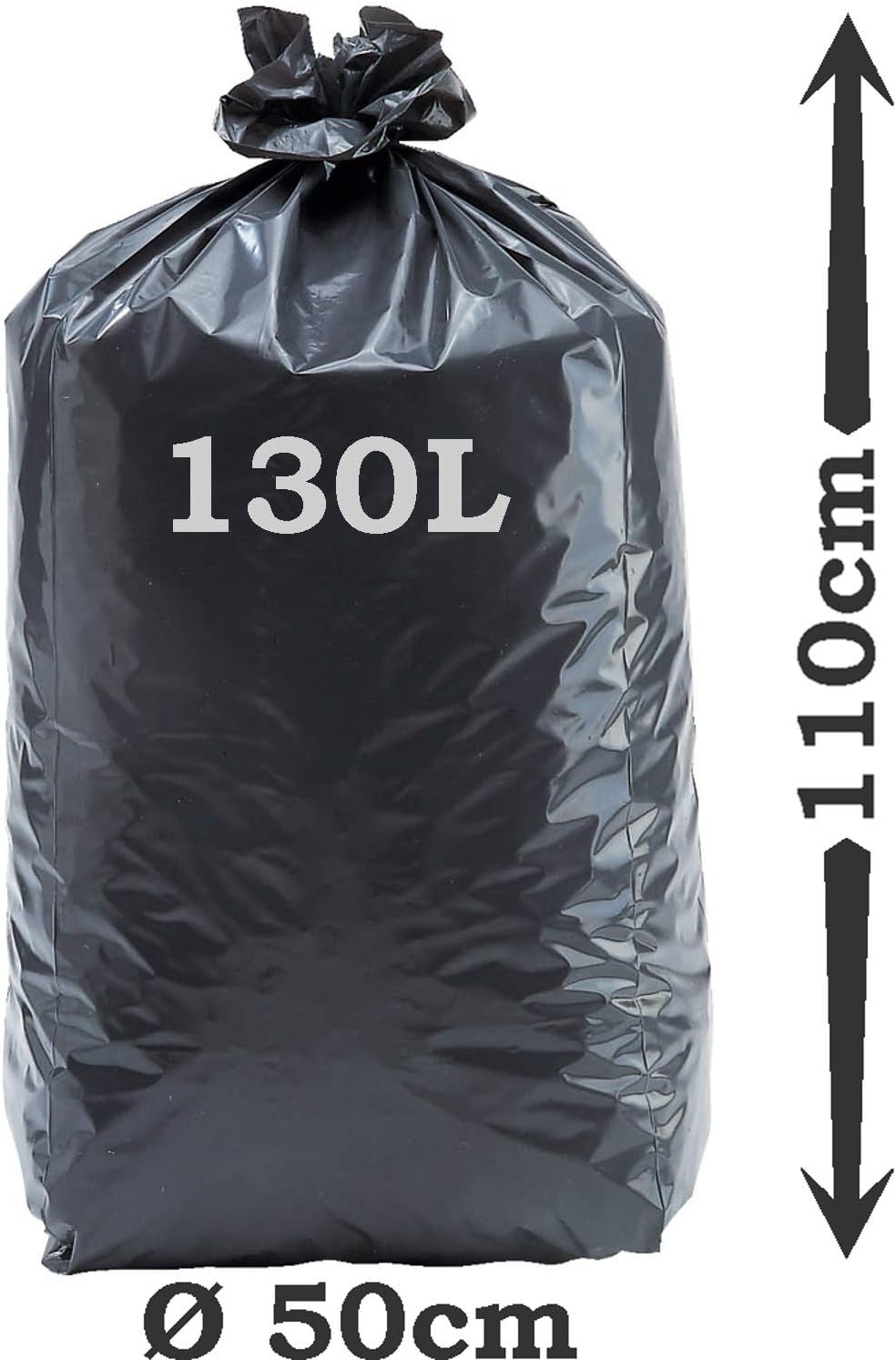 100 Müllbeutel, hohe Kapazität, 130 l – Verschluss, sehr widerstandsfähig, 65 µ, auslaufsicher, schw