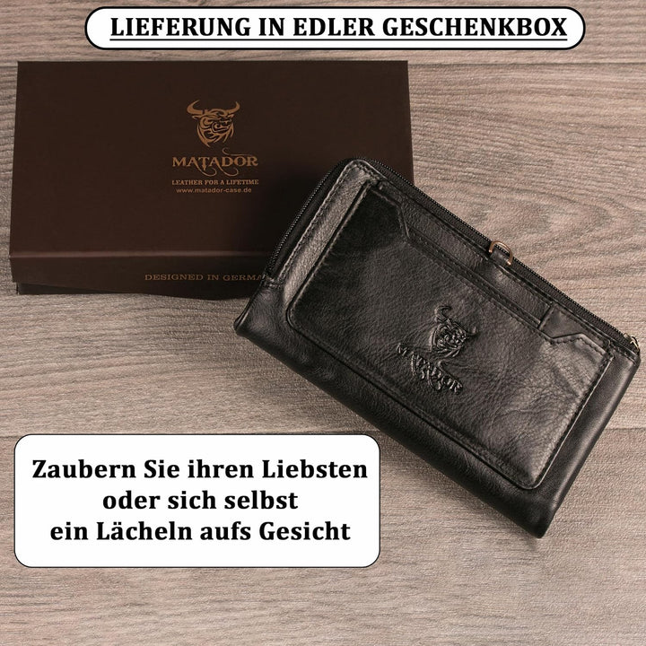 MATADOR Leder Geldbörse für Damen Gross 11 Kartenfächer Herren - TÜV geprüfter RFID & NFC Schutz -Ha
