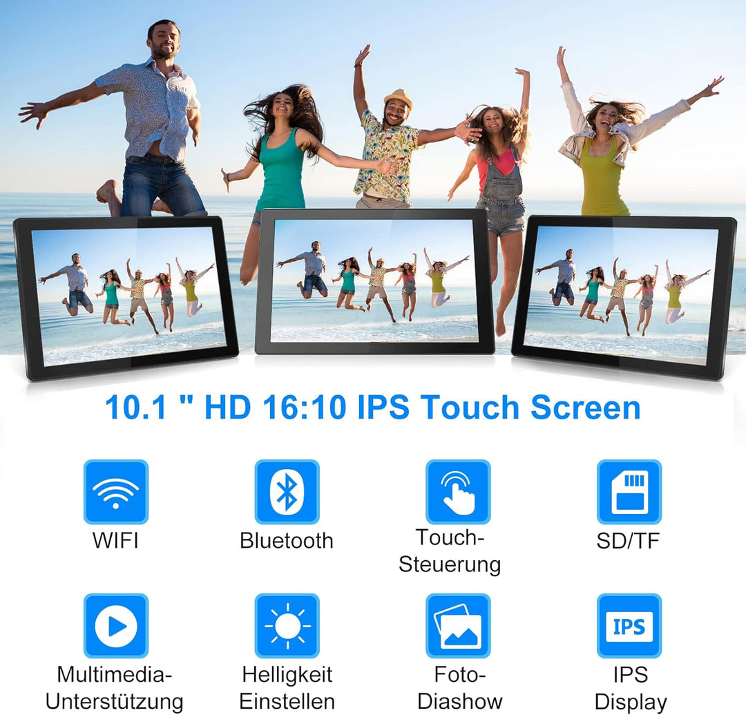 SURFOU Digitaler Bilderrahmen WLAN, 10.1 Zoll IPS HD Touchscreen Elektronischer Fotorahmen 1280P mit