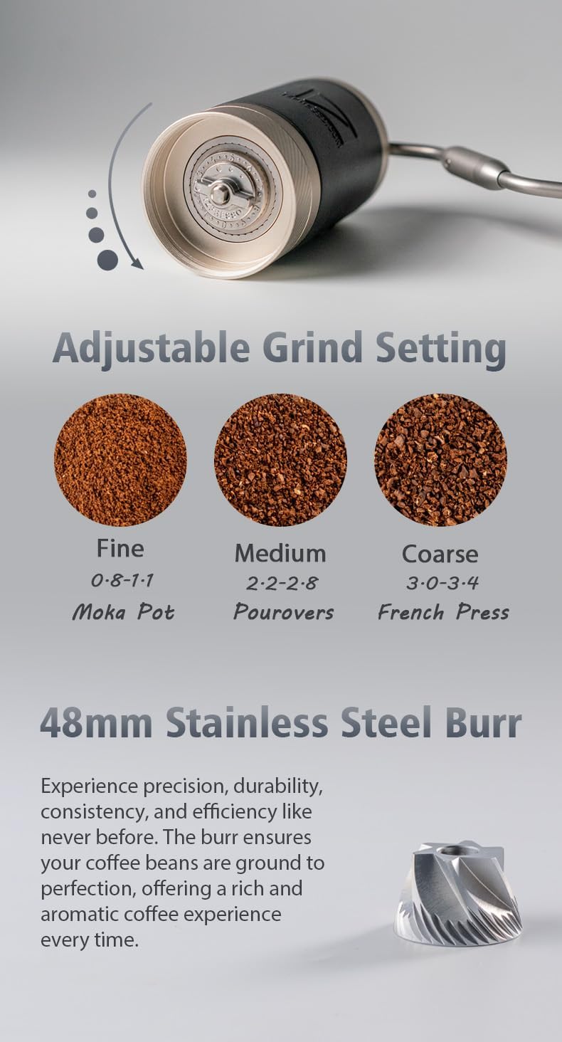 1Zpresso J Hand-Kaffeemühle Silber, Fassungsvermögen 35 g mit Edelstahl-Kegelmahlwerk und numerische