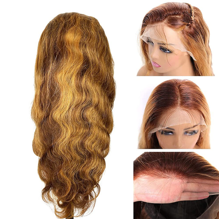 Highlight Lace Front Wig Human Hair Transparent 13X4 Lace Frontal Wigs Body Wave Colored Ombre P4/27