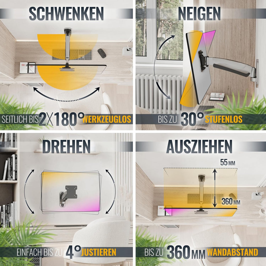 RICOO PC Monitor Wandhalterung höhenverstellbar Gasfeder Schwenkbar Neigbar für Bildschirm 13-32 Zol