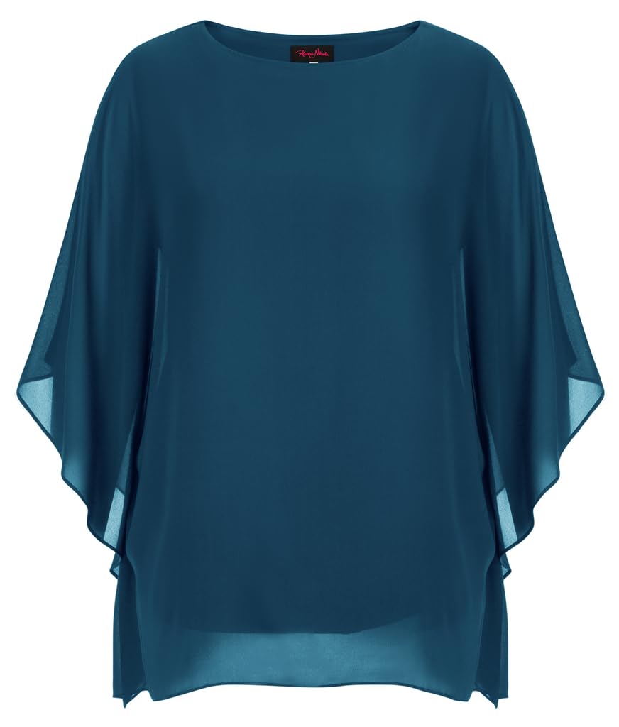 Hanna Nikole Damen Grosse Grössen Chiffon Blusen Elegant Fledermaus Hemd Doppellagige Tops Lose Long