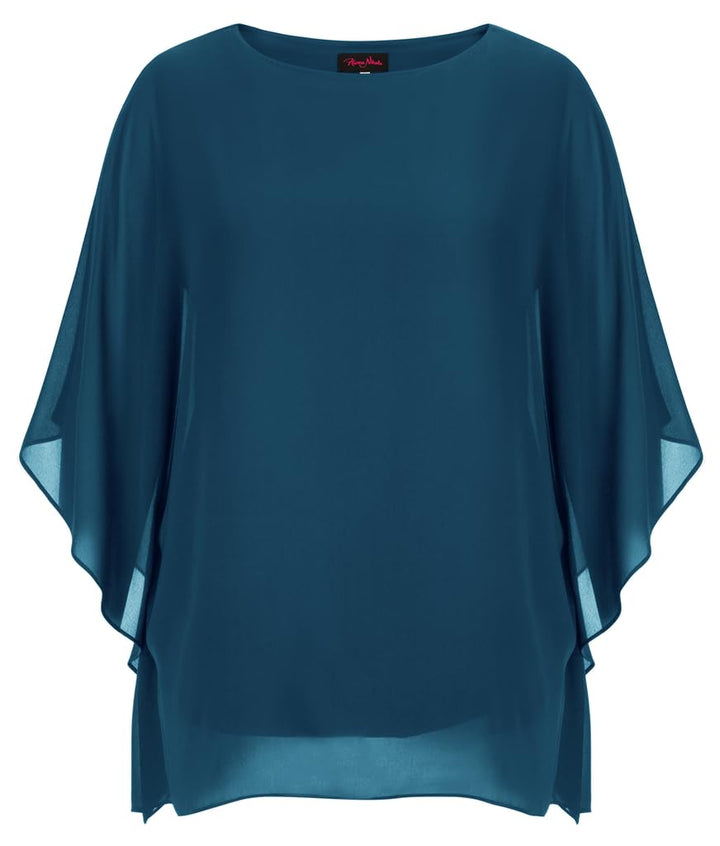 Hanna Nikole Damen Grosse Grössen Chiffon Blusen Elegant Fledermaus Hemd Doppellagige Tops Lose Long