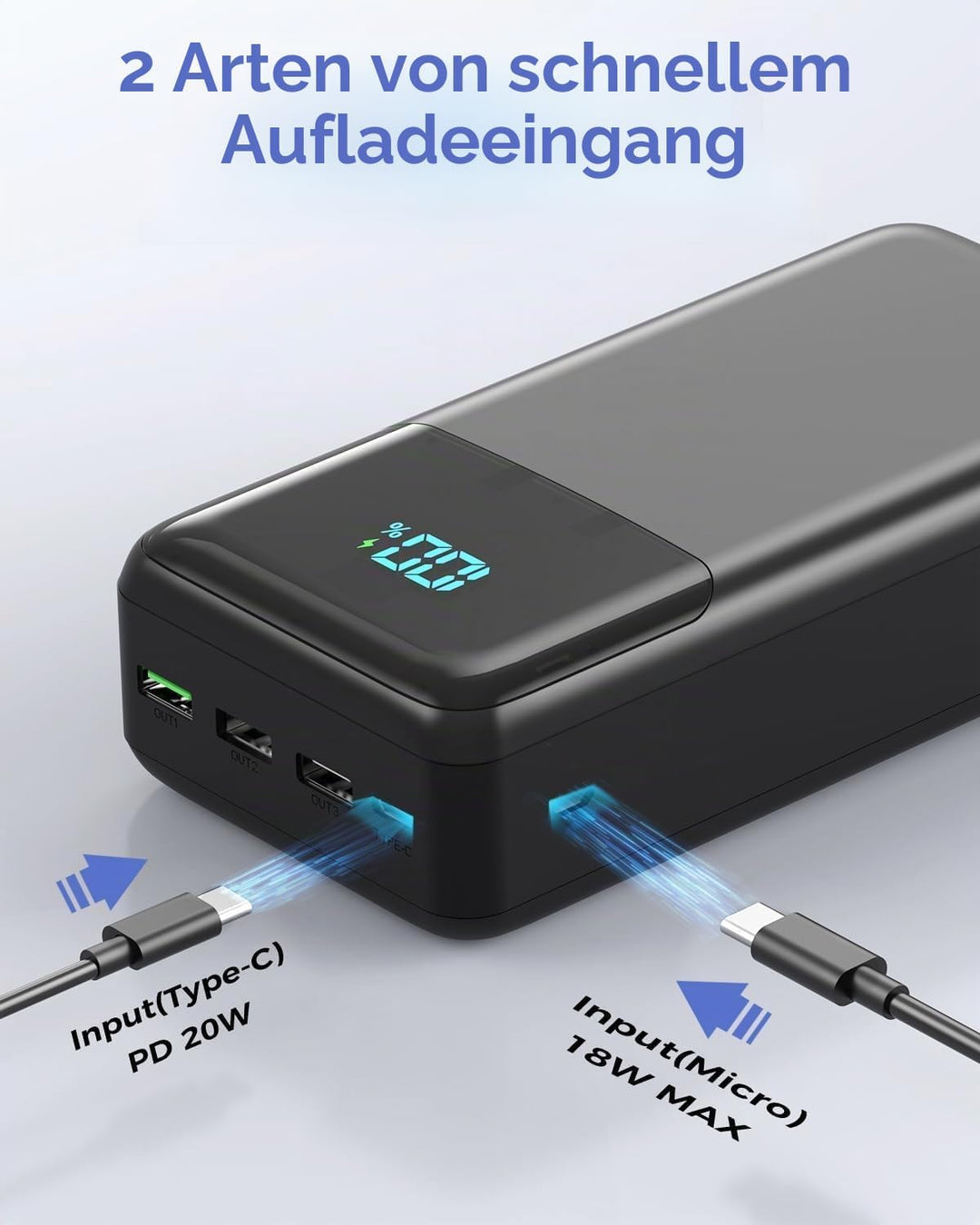 Powerbank 60000mAh Grosse Kapazität, Externer Akku 22,5W Schnellladung Power Bank USB C 4 Ausgängen