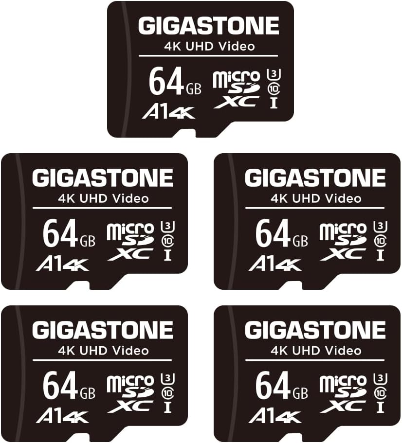 Gigastone 64GB MicroSDXC Speicherkarte 5er-Pack + SD Adapter, für Action-Kamera, GoPro, Drohne und T