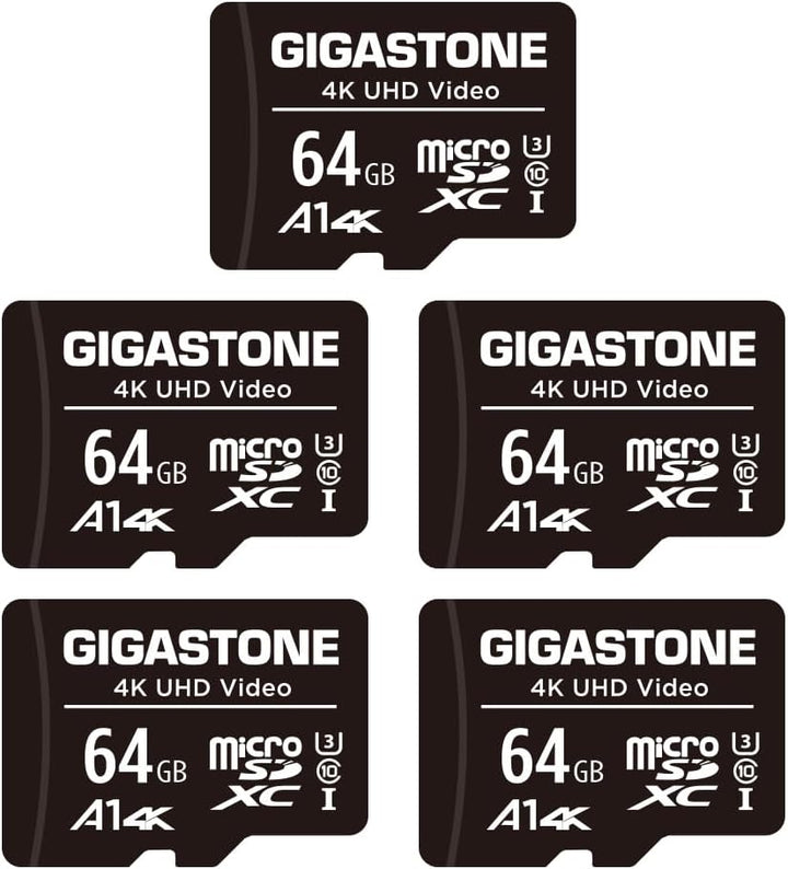 Gigastone 64GB MicroSDXC Speicherkarte 5er-Pack + SD Adapter, für Action-Kamera, GoPro, Drohne und T