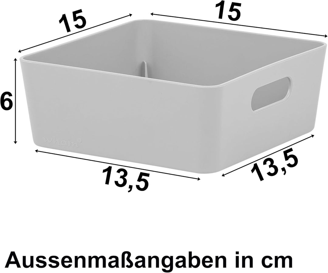 6x Ordnungsboxen 6cm hoch GRAU 15x15x6cm 1L Schublade Kunststoff Bad Korb Grau 6 Stück - 15x15cm, Gr