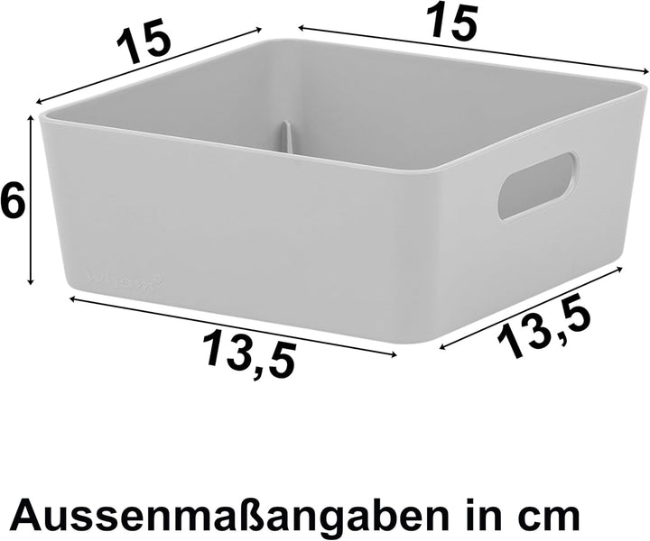 6x Ordnungsboxen 6cm hoch GRAU 15x15x6cm 1L Schublade Kunststoff Bad Korb Grau 6 Stück - 15x15cm, Gr