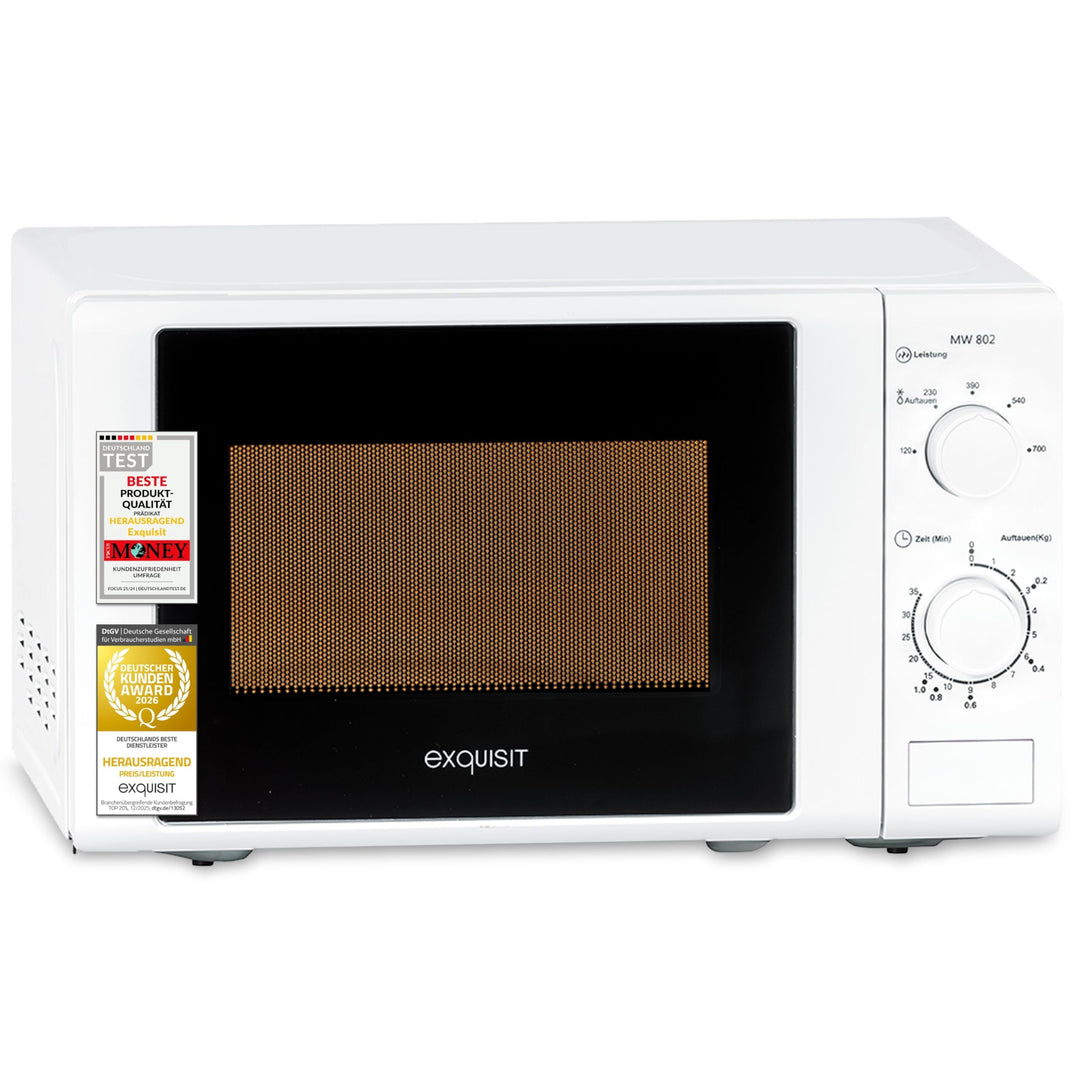 Exquisit Mikrowelle MW 802 | 700 W Leistung | 20 L Garraum | kompakte Mikrowelle mit Edelstahl Innen