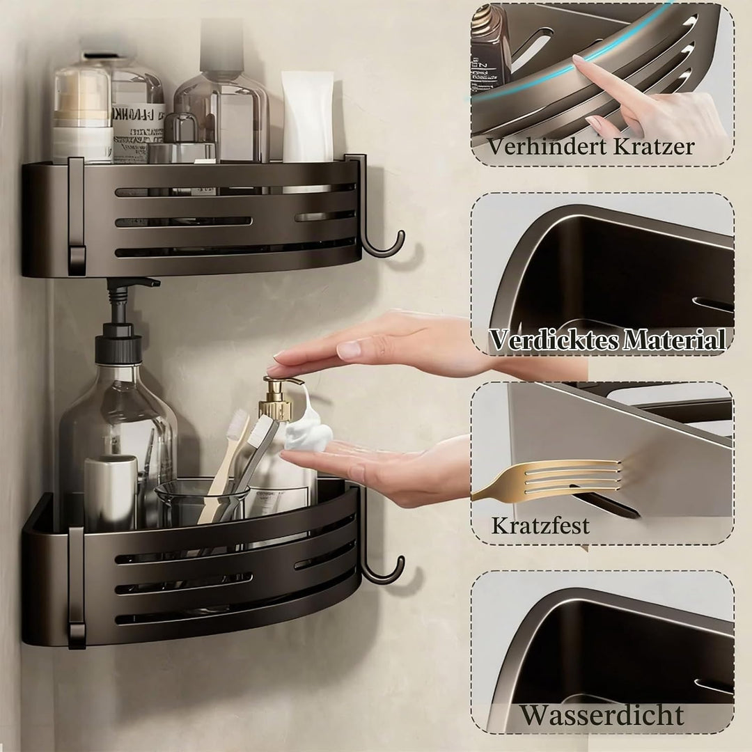 Duschablage ohne Bohren - Der perfekte Badezimmer Organizer! Eckregal für Dusche &amp; Bad mit 4 Haken.