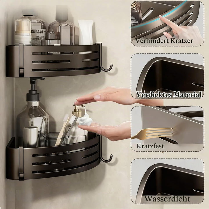 Duschablage ohne Bohren - Der perfekte Badezimmer Organizer! Eckregal für Dusche &amp; Bad mit 4 Haken.