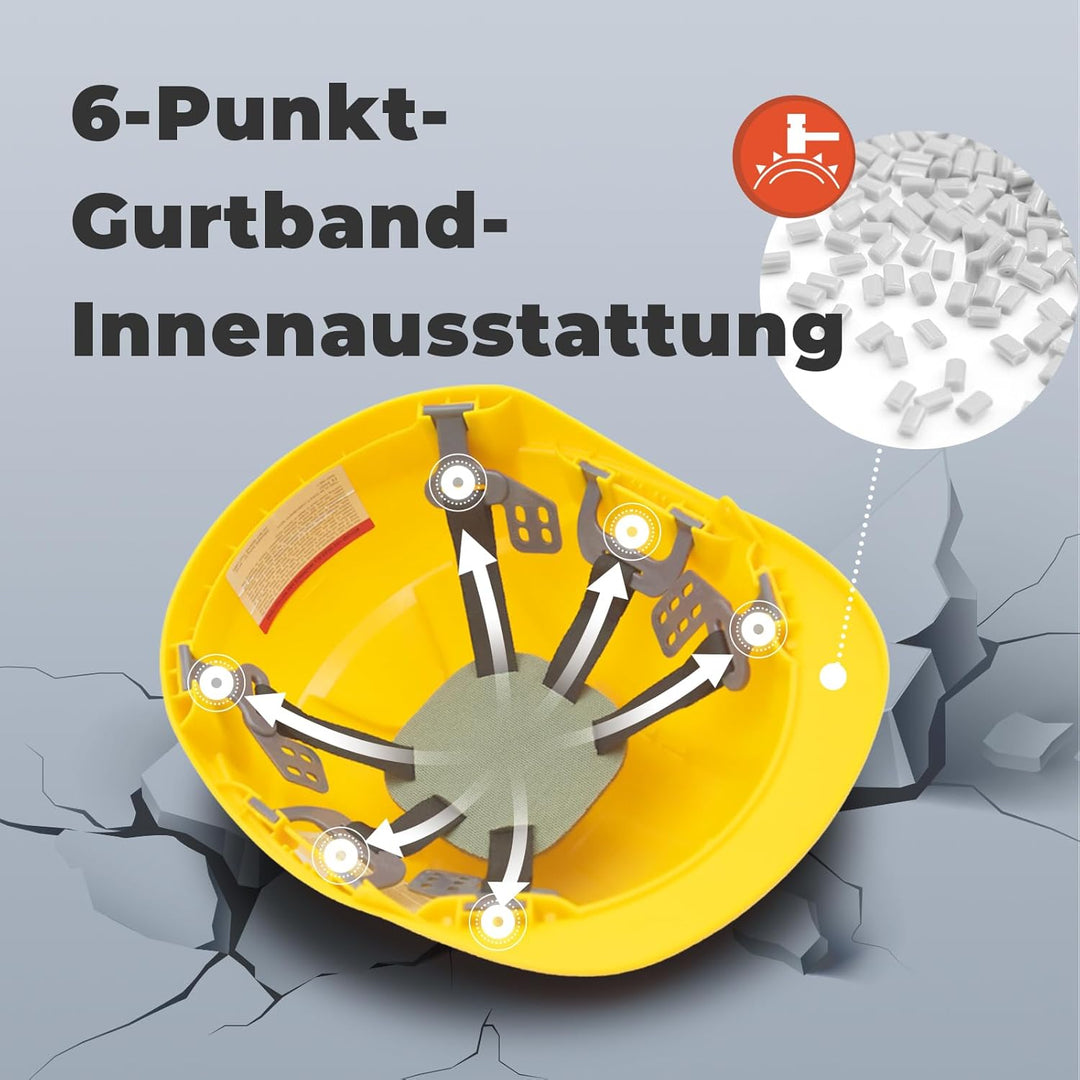 Bauhelm EN397, Mustbau Sicherheitshelm, Arbeitshelm Schutzhelm mit DIY Steckplätze für 53-65 cm Kopf