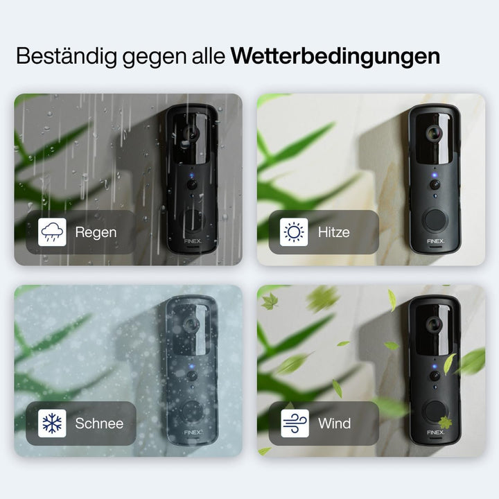FINEX Video Türklingel, inkl. Innenklingel & Batterien, Tag- & Nachtmodus, Ohne Abonnement, Kabellos
