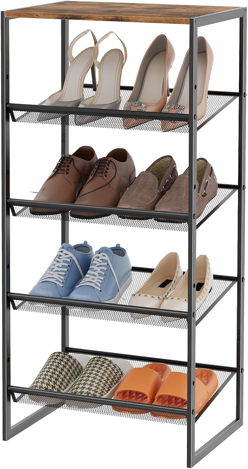 Huhote Schuhregal 5 Ebenen, Schuhständer Metall, Schuhregal Klein, Schuh-Organizer, Schuhaufbewahrun