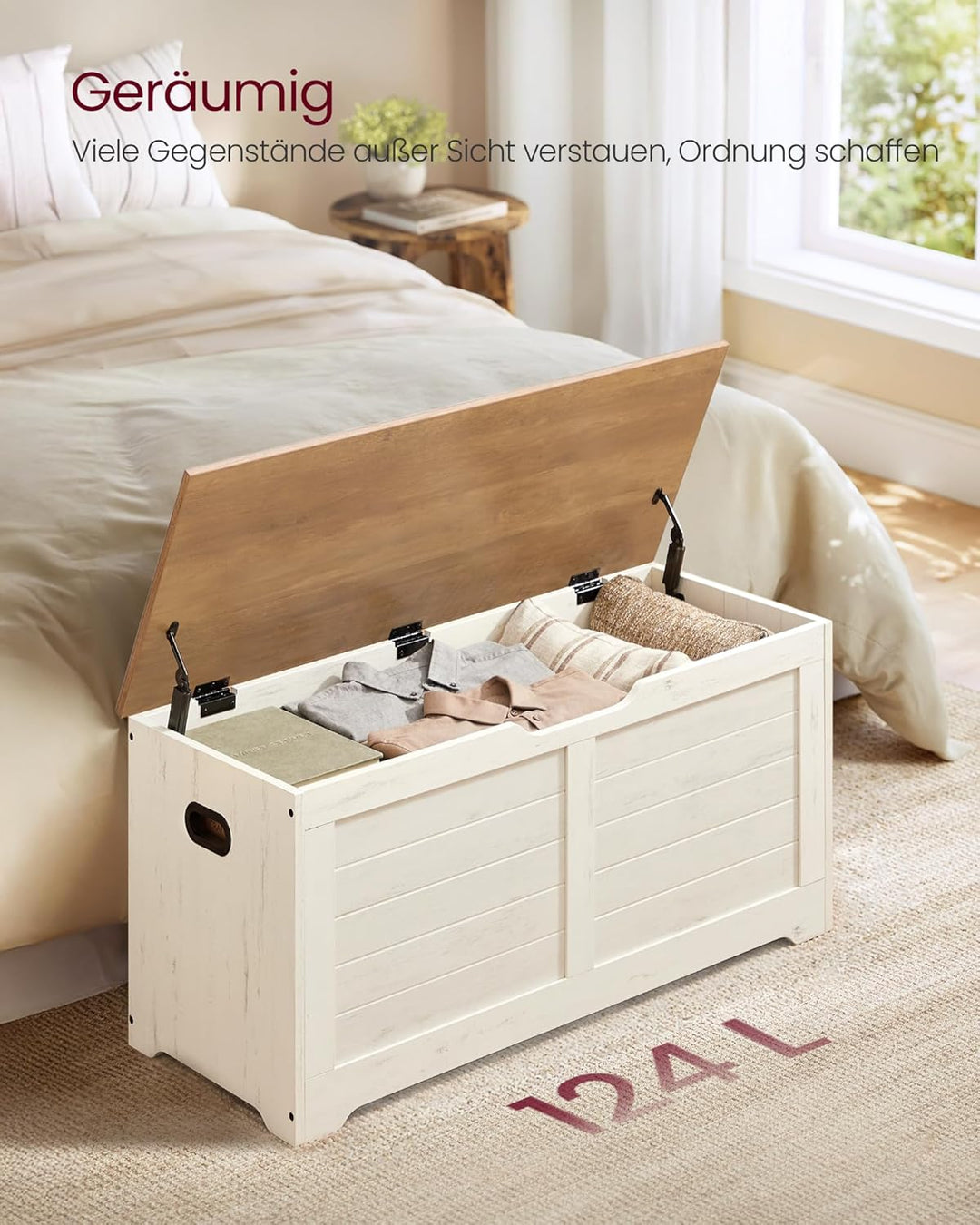 VASAGLE Schuhbank, Sitzbank mit Stauraum, Sitztruhe mit 2 Sicherheitsscharnieren, Aufbewahrungsschra