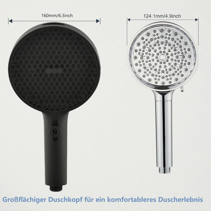 Duschkopf Gross Hochdruck XXL Regenduschkopf mit 3+1 Strahlarten, 130mm Gross Handbrause Duschkopf W