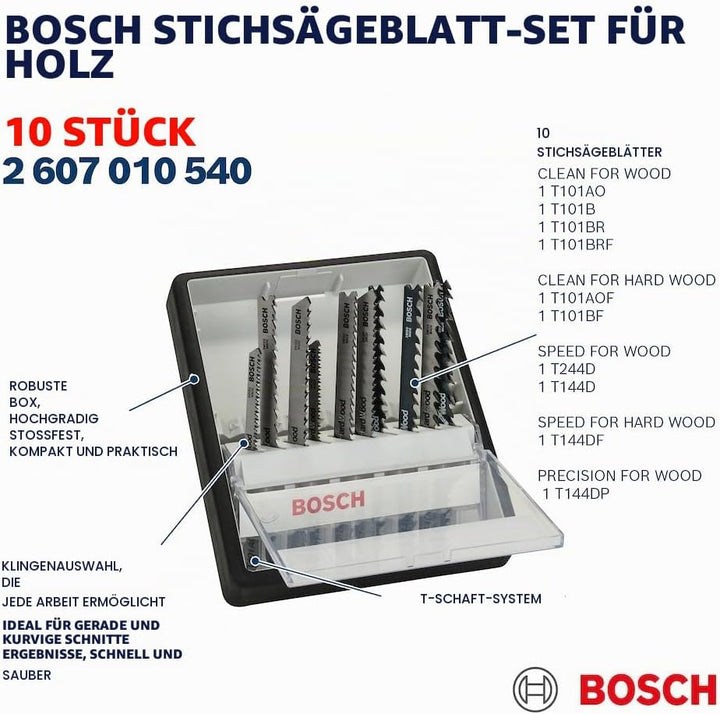 Bosch Accessories Professional 10tlg. Stichsägeblatt-Set Robust Line Wood Expert zum Sägen in Holz,