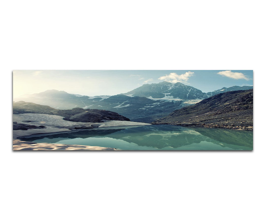 Paul Sinus Art Panoramabild auf Leinwand und Keilrahmen 150x50cm Berge Schnee EIS See Natur