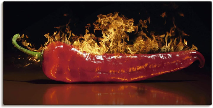 ARTland Leinwandbilder Wandbild Bild auf Leinwand 60x30 cm Chili Feuer Flammen Lebensmittel Essen Ge