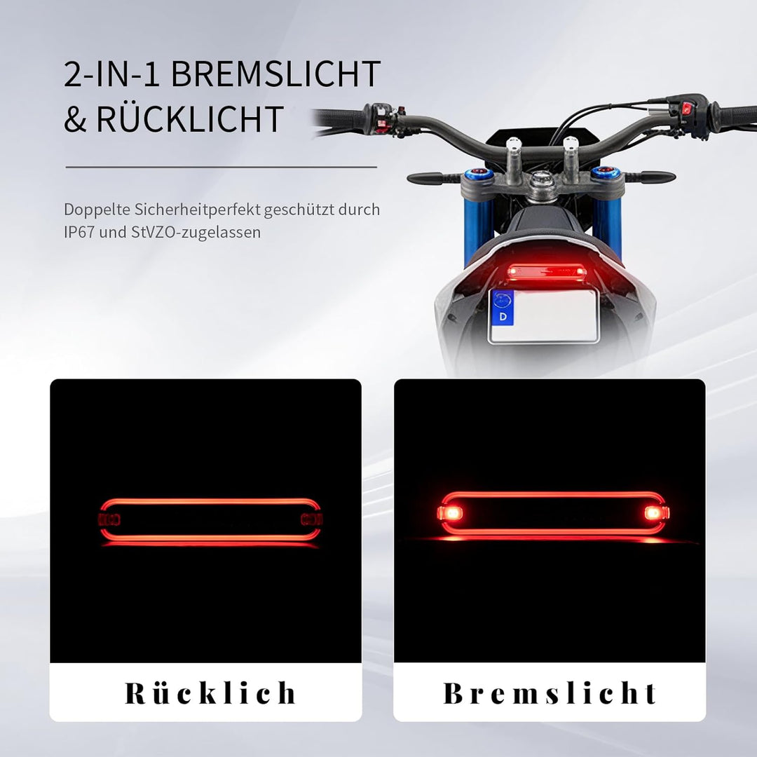 evermotor LED Rücklicht Motorrad mit Bremslicht, 6-48V, M18 CE-zertifiziert und StVZO-zugelassen, IP