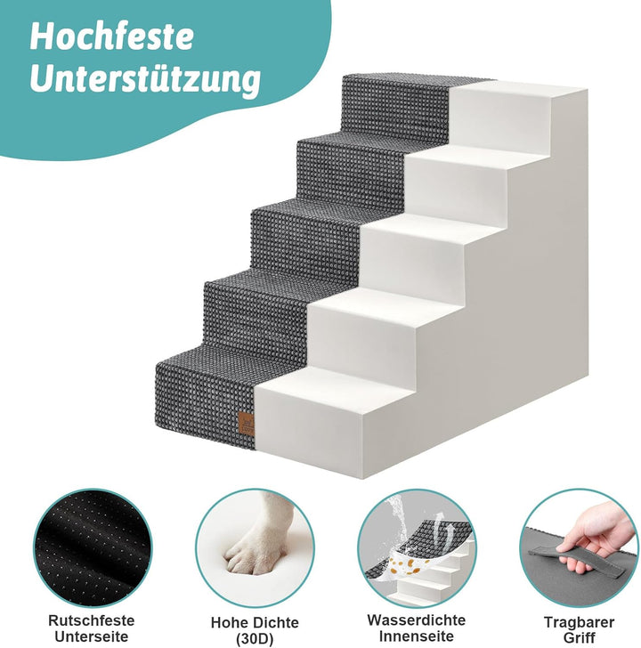 Hundetreppe für Kleine Hunde, 5 Stufen Breiter Haustiertreppe für Bett Couch Auto, 60cm Hoch Hochdic