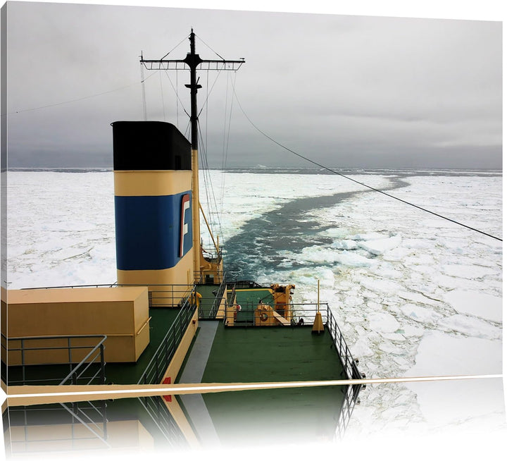 Pixxprint riesiges Schiff in Eisdecke 100x70cm Leinwandbild Wandbild Kunstdruck 100x70 cm, 100x70 cm