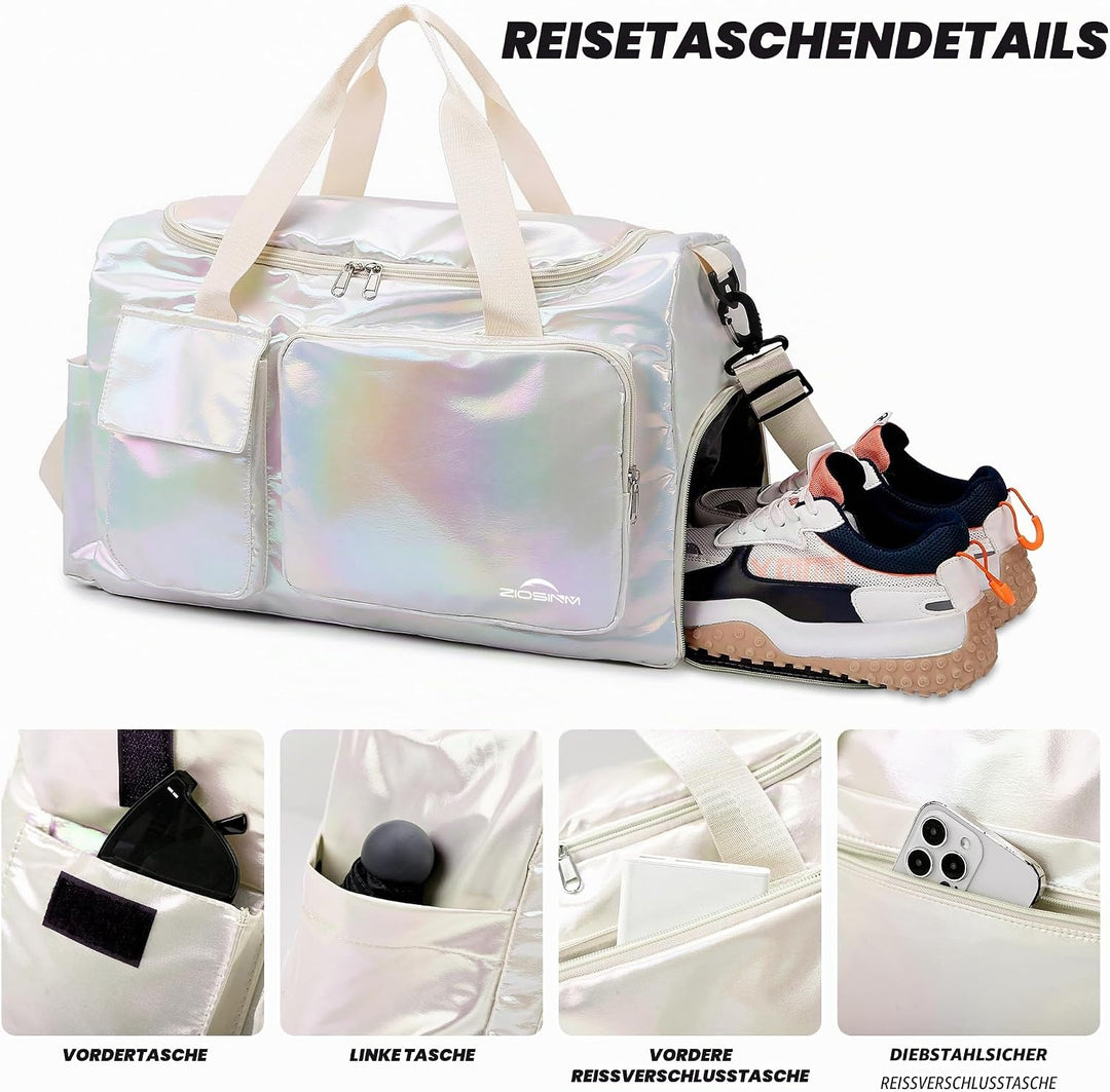 ZIOISNM Sporttasche Damen mit Schuhfach und Nassfach, Reisetasche Damen Glitzer Gym Bag saunatasche