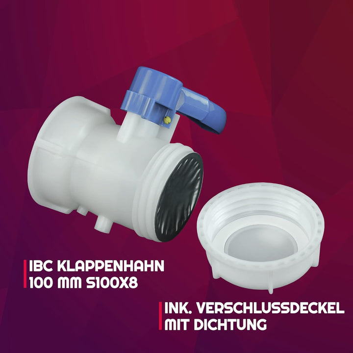 GASMIS IBC Kugelhahn IG S100x8 (100mm) Grobgewinde - Abgangsgrösse AG S100x8 DN80 - mit Schraubkappe
