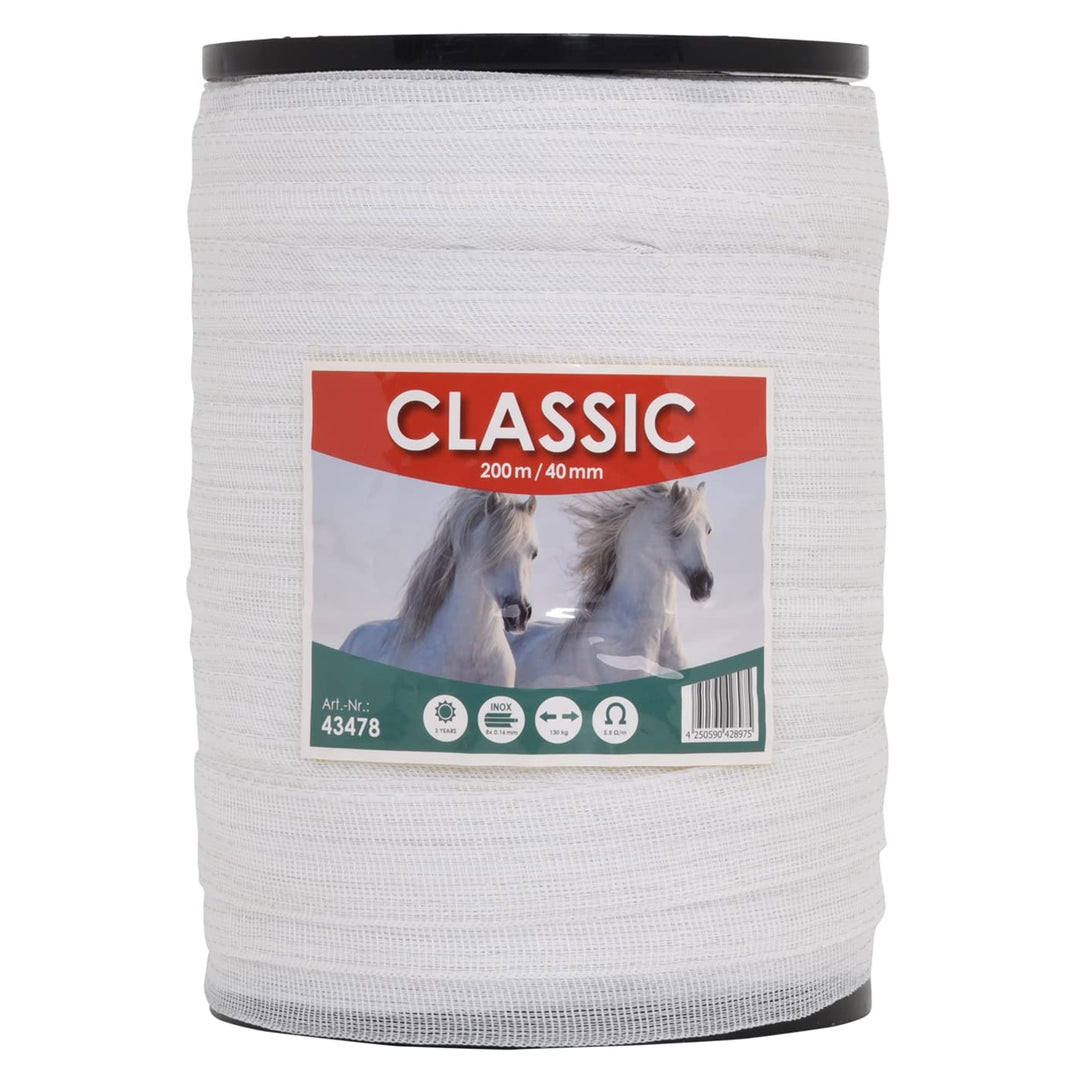 VOSS.farming Weidezaunband 40mm Classic 8 x 0,16 NIRO, weiss, Weidezaun und Elektrozaun Band (200m)