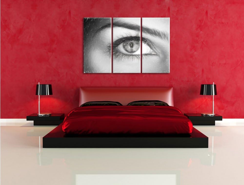 Pixxprint Auge Einer Frau Kohle Effekt 3-Teiler Leinwandbild 120x80 Bild auf Leinwand